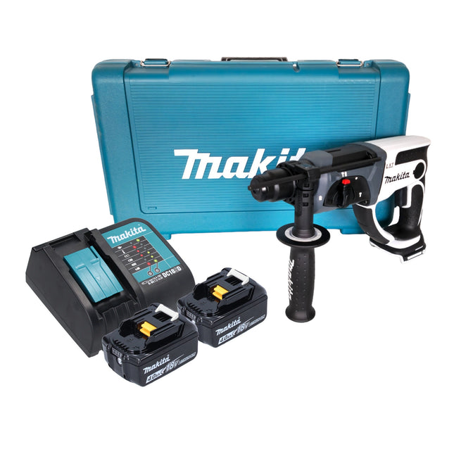 Makita DHR 202 SMW trapano a percussione a batteria 18 V 20 mm 2,0 J bianco + 2x batteria ricaricabile 4,0 Ah + caricabatterie + custodia