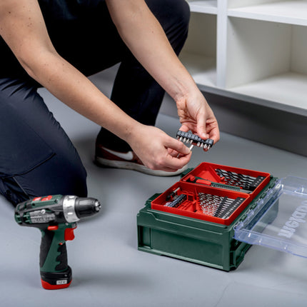 Metabo PowerMaxx SB Basic Set Taladro percutor inalámbrico 12 V 34 Nm (600385710) + 2 baterías de 2,0 Ah + cargador + set de accesorios de 41 piezas + maletín