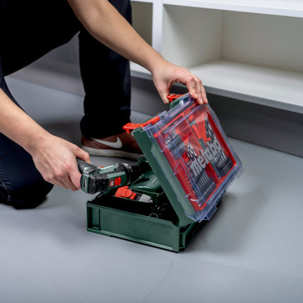Metabo PowerMaxx SB Basic Set Taladro percutor inalámbrico 12 V 34 Nm (600385710) + 2 baterías de 2,0 Ah + cargador + set de accesorios de 41 piezas + maletín