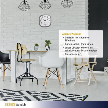 Zegar ścienny TFA Dostmann ( 9000486867 ) zegar kwarcowy plastikowy szary cyfry, analogowy