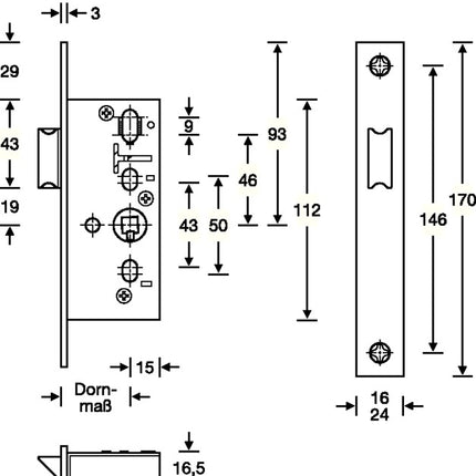 SSF Serrure à mortaiser pour cadre tubulaire ( 3324024258 ) 24/ 35 mm DIN gauche / droite