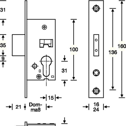 SSF Serrure à mortaiser à cadre tubulaire ( 3324024291 ) PZ 24/35 mm DIN gauche / droite Longueur de têtière 160 mm