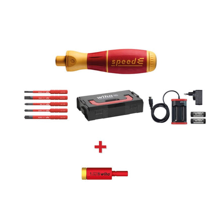 Wiha speedE® elektronischer Schraubendreher Set 1 + L-Boxx - 10 tlg. + 2x 1,5 Ah Akku + Ladegerät + Bits ( 41911 ) + Easy Torque Adapter 2,0 Nm ( 41342 ) - Toolbrothers