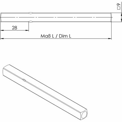 Ogro FS lever handle pin OGRO 114 PB FS ( 3000267157 ) Square 9 x 110 mm solid pin