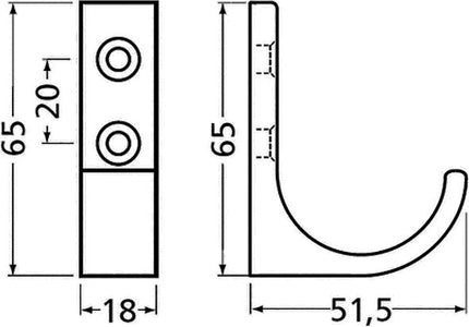 Hermeta coat hook 0149 ( 3000283276 ) single Projection 51.5 mm Height 65 mm