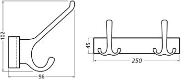 Hermeta hook rail 0822-0822 ( 3000283318 ) 2 hooks Projection 96 mm Height 102 mm