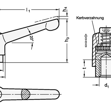 Ganter Levier de serrage réglable GN 300.1 ( 4601000453 ) d1 M 10 mm filetage extérieur