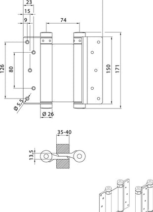 Paumelle pour porte va-et-vient DENI ( 3000215040 ) acier nickelé 40 kg épaisseur de porte 35-40 mm