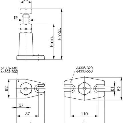 Supporto a vite AMF n. 6430S Atlas ( 4000833127 ) misura 140 altezza 100 - 140 mm
