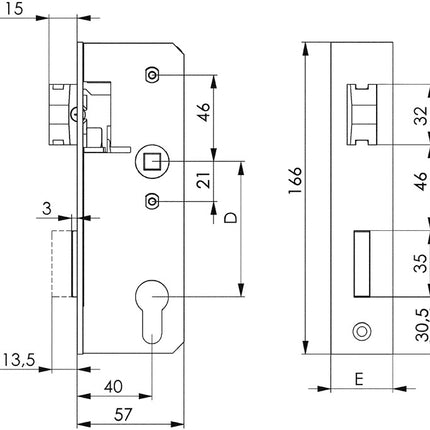 Serratura AMF 143U ( 3311021064 ) DIN sinistra/destra PZW arretrata 40 mm