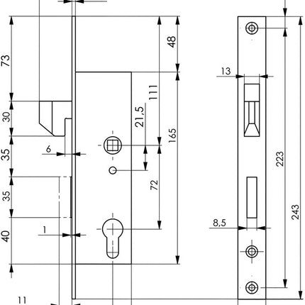 Serratura AMF per porte scorrevoli su telaio tubolare 8331 ( 3311021043 ) PZW arretrato 35 mm