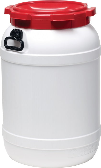 Fût à col large ( 9000450105 ) 68,0 l PE blanc avec couvercle rouge Ouverture de remplissage-Ø 282 mm