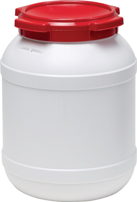 Fût à col large ( 9000450103 ) 26,0 l PE blanc avec couvercle rouge Ouverture de remplissage-Ø 203 mm