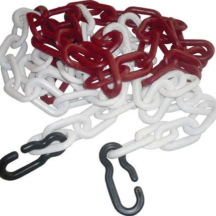 Absperrkette ( 9000490024 ) Polypropylencarbonat rot/weiß 9 mm mit 2 Universalhaken
