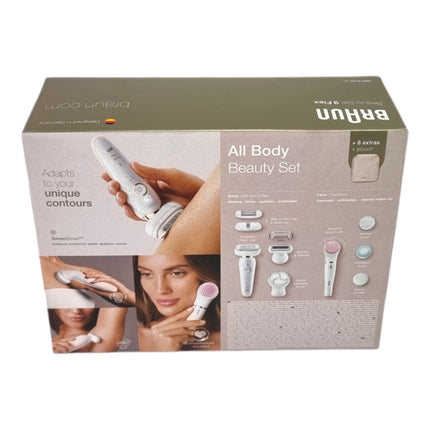 BRAUN Silk-épil 9 Flex 9-100 beauty set epilator ladies / hair remover + FaceSpa facial cleansing brush + 9 attachments + bag white / gold