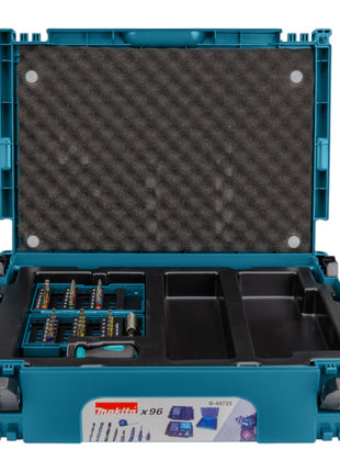 Makita B-49725 96-częściowy zestaw wierteł + Makpac (nóż tnący, taśma miernicza, wkrętak z grzechotką, uchwyt na bity)