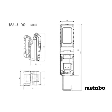 Metabo BSA 18-1000 Faro da cantiere a batteria 18 V 1000 lm + 2x batteria ricaricabile 4,0 Ah + caricatore