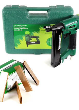 Prebena 2XR-ES40 Klammergerät Druckluft Nagler im Transportkoffer Typ ES + 5200x Prebena ES30CNKHA Heftklammern - Toolbrothers