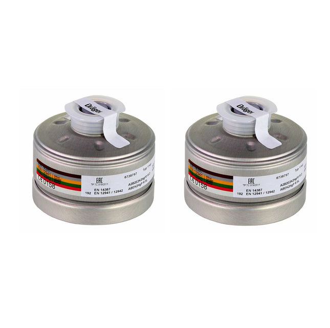 Dräger 2x filtre respiratoire X-plore Rd40 A2B2E2K2 Hg P3 RD (2x 6738797) EN148-1 pour masque complet X-plore 6000