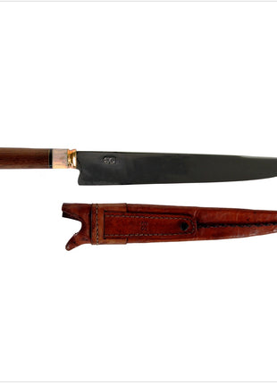 Serra Grande "Cabo Redondo" traditionelles brasilianisches Küchenmesser Kochmesser handgeschmiedet 25,4 cm Klinge mit rundem Griff  + echt Leder Messerscheide