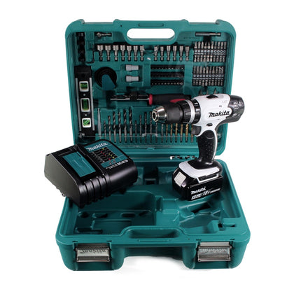 Makita DHP 453 SFTK W Akku Schlagbohrschrauber 18V 42Nm + 1x Akku 3,0Ah + Schnellladegerät + 101-tlg. Zubehörset + Koffer