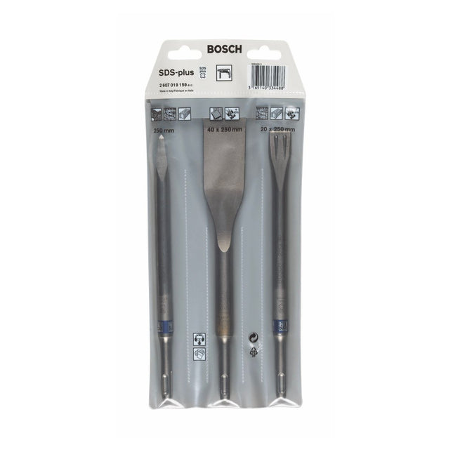 Bosch SDS-plus Set de burins: Burin plat + Burin pointu + Burin pour carrelage - auto-affûtant, longue durée de vie ( 2607019159 )