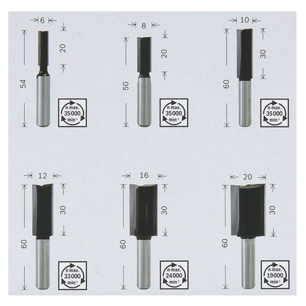 Bosch Set di 6 Fresa per scanalature da 6/8/10/12/16/20mm ( 2607017465 ) - codolo da 6mm