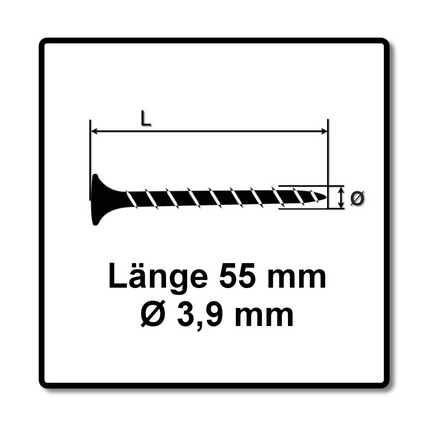 SPAX GIX-B Schnellbauschrauben magaziniert, 3,9x55mm, Nadelspitze, 800 Stück ( 1891170390556 ) Vollgewinde, Trompetenkopf, Kreuzschlitz H2