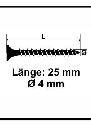 Fischer Power-Fast II FPF II Chipboard Screw 4.0x25mm, Countersunk head, Inner Star Torx, Partial Thread, Zinc plated, Blue passivated - 1000 pcs. (670624)
