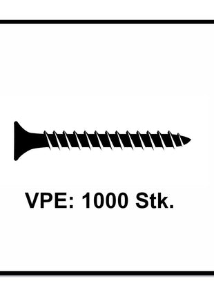 Fischer Power-Fast II FPF II Chipboard Screw 4.0x25mm, Countersunk head, Inner Star Torx, Partial Thread, Zinc plated, Blue passivated - 1000 pcs. (670624)