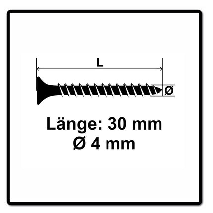 Fischer Power-Fast II FPF II tornillos para aglomerado 4,0x30 mm 1000 piezas (670154) cabeza avellanada con rosca completa Torx, galvanizado, pasivado azul