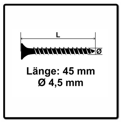 Fischer Power-Fast II FPF II tornillos para aglomerado 4,5x45 mm 200 piezas (670262) cabeza avellanada con rosca completa Torx, galvanizado, pasivado azul