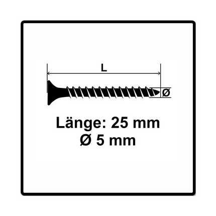 Fischer Power-Fast II FPF II tornillos para aglomerado 5,0x25 mm 200 piezas (670349) cabeza avellanada con rosca completa Torx, galvanizado, pasivado azul