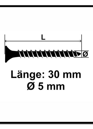 Fischer Power-Fast II FPF II Chipboard screw 5.0x30 mm, 200 pcs. Countersunk head with Torx drive, Full thread, galvanised, blue passivated (670350)