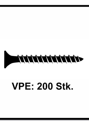Fischer Power-Fast II FPF II Chipboard screw 5.0x30 mm, 200 pcs. Countersunk head with Torx drive, Full thread, galvanised, blue passivated (670350)