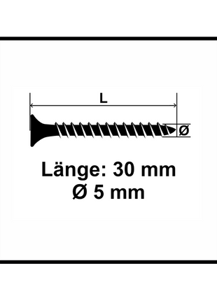 Fischer Power-Fast II FPF II Chipboard screw 5.0x30mm 500 pcs. Countersunk head with Torx drive, Full thread, galvanised, blue passivated (670351)