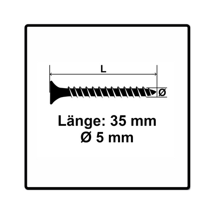 Fischer Power-Fast II FPF II tornillos para aglomerado 5,0x35 mm 500 piezas (670353) cabeza avellanada con rosca completa Torx, galvanizado, pasivado azul