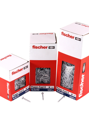 Fischer Power-Fast II FPF II Chipboard screw 5.0x35mm 500 pcs. Countersunk head with Torx drive, Full thread, galvanised, blue passivated (670353)