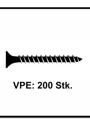 Fischer Power-Fast II FPF II Chipboard screw 5.0x40mm 200 pcs. Countersunk head with Torx drive, Full thread, galvanised, blue passivated (670354)