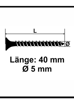 Fischer Power-Fast II FPF II Chipboard screw 5.0x40mm 200 pcs. Countersunk head with Torx drive, Full thread, galvanised, blue passivated (670354)