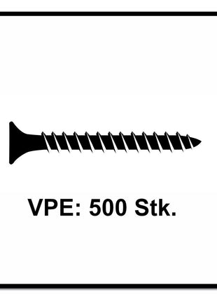 Fischer Power-Fast II FPF II Chipboard screw 5.0x40mm 500 pcs. Countersunk head with Torx drive, full thread, galvanised, blue passivated (670355)
