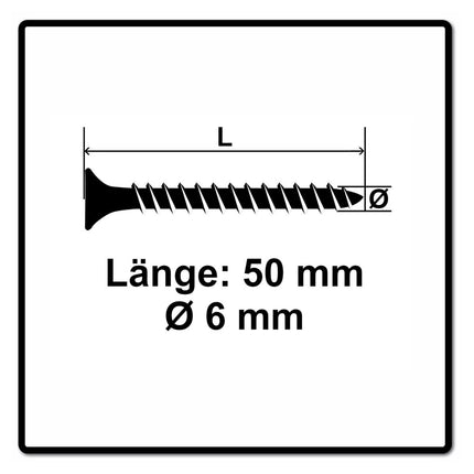 Fischer Power-Fast II FPF II Spanplattenschraube 6,0x50 mm 400 Stück ( 670454 ) Senkkopf mit Torx Vollgewinde galvanisch verzinkt, blau passiviert