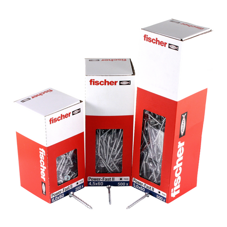 Fischer Power-Fast II FPF II Chipboard Screw 4.5x45mm, Countersunk head, Torx, Partial thread, Blue zinc plated, 500pcs. (670271)