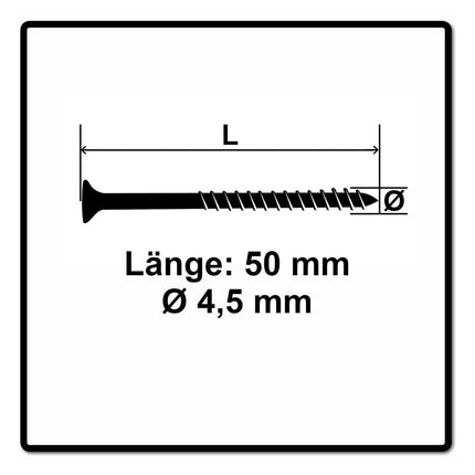Fischer Power-Fast II FPF II Spanplattenschraube 4,5x50 mm 500 Stück ( 670273 ) Senkkopf mit Torx Teilgewinde galvanisch verzinkt, blau passiviert