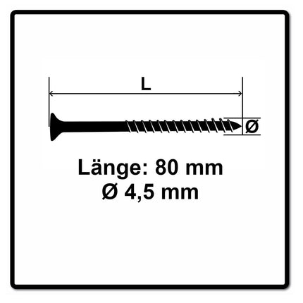 Fischer Power-Fast II FPF II Chipboard Screw 4.5x80mm, Countersunk head, Torx, Partial threaded, Blue zinc plated, 100pcs. (670278)