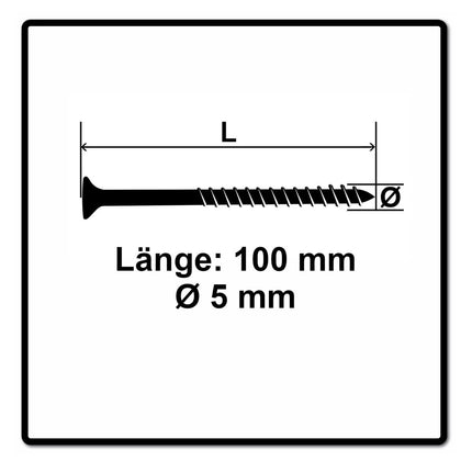 Fischer Power-Fast II FPF II Chipboard Screw 5.0x100mm, Countersunk head, Torx, Partial threaded, Blue zinc plated, 200pcs. (670365)