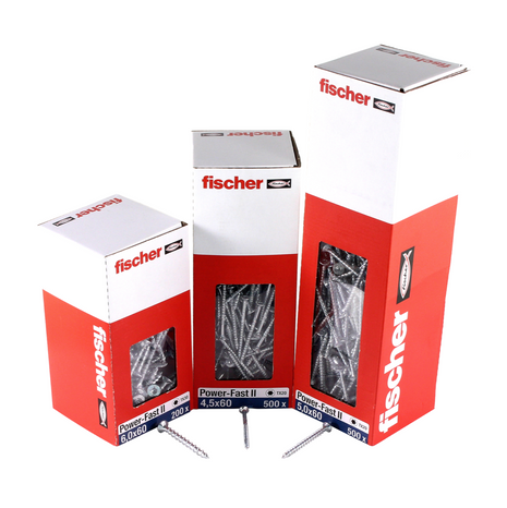 Fischer Power-Fast II FPF II Chipboard screw 5.0x45mm 500 pcs. Countersunk head with Torx drive, partial thread, galvanised, blue passivated (670375)