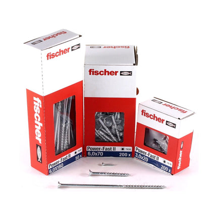 Fischer Power-Fast II FPF II tornillo para aglomerado 6,0x260 mm 25 piezas (670470) cabeza avellanada con rosca parcial Torx, galvanizado, pasivado azul
