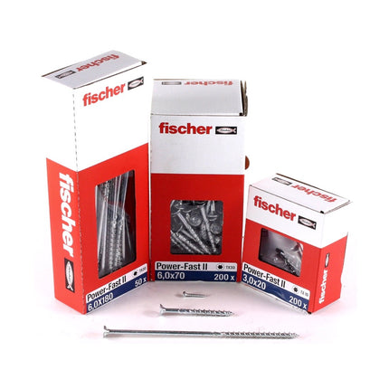 Fischer Power-Fast II FPF II tornillo para aglomerado 6,0x260 mm 50 piezas (670471) cabeza avellanada con rosca parcial Torx, galvanizado, pasivado azul