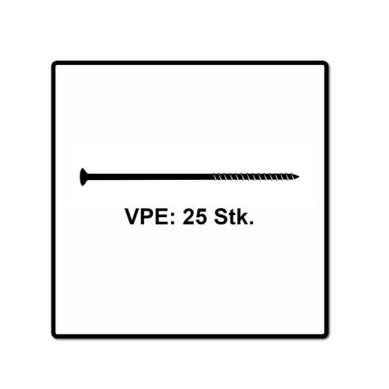 Fischer Power-Fast II FPF II Viti per truciolato 6,0x280 mm - 25 pz. ( 670472 ) Testa svasata, filettatura parziale, Torx elettrozincato, passivato blu